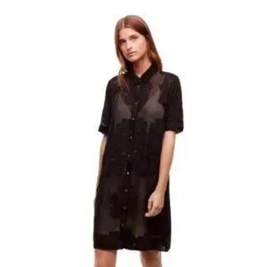 Aritzia Wilfred Hemistiche sheer black floral jacquard  mini shirt dress small